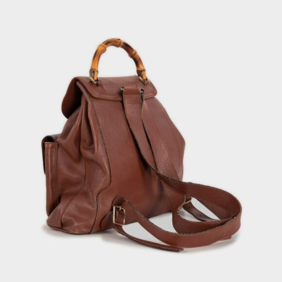 -Gucci Bamboo Leather Backpack Brown - Vintage Italy main image 5